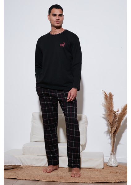 Pamuklu Regular Fit Bisiklet Yaka Ekoseli Pijama Takımı Erkek Pijama Takımı 6574001