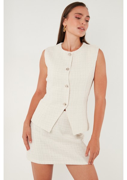 Pamuk ve Yün Karışımlı Slim Fit Bisiklet Yaka Tüvit Yelek Bayan Yelek 611YE00059