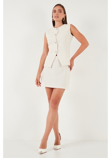 Pamuk ve Yün Karışımlı Slim Fit Bisiklet Yaka Tüvit Yelek Bayan Yelek 611YE00059 fiyatları