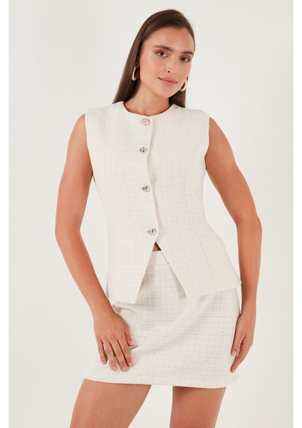 Pamuk ve Yün Karışımlı Slim Fit Bisiklet Yaka Tüvit Yelek Bayan Yelek 611YE00059 modelleri