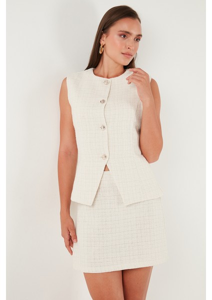 Pamuk ve Yün Karışımlı Slim Fit Bisiklet Yaka Tüvit Yelek Bayan Yelek 611YE00059 fırsatları