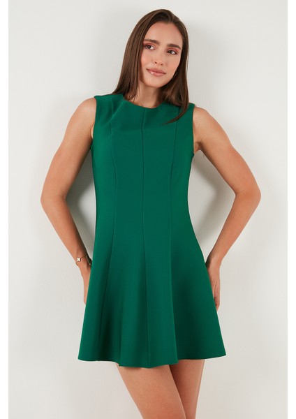 Regular Fit Bisiklet Yaka Volanlı Mini Boy Elbise Bayan Elbise 6525647 fırsatları