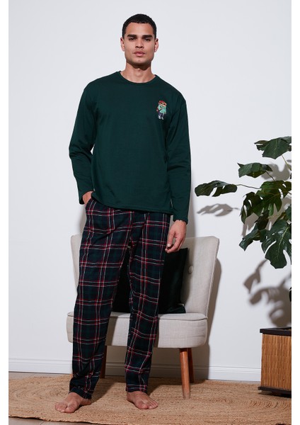 Ekoseli Regular Fit Yüksek Bel Cepli Bisiklet Yaka Pijama Takımı Erkek Pijama Takımı 6574002