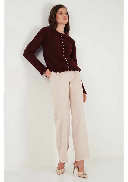 Premium Pile Detaylı Regular Fit Yuvarlak Yaka Triko Hırka Bayan Hırka 680HI00038 modelleri