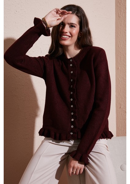 Premium Pile Detaylı Regular Fit Yuvarlak Yaka Triko Hırka Bayan Hırka 680HI00038 indirimleri