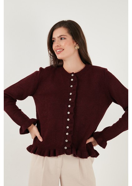 Premium Pile Detaylı Regular Fit Yuvarlak Yaka Triko Hırka Bayan Hırka 680HI00038