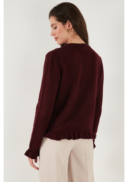 Premium Pile Detaylı Regular Fit Yuvarlak Yaka Triko Hırka Bayan Hırka 680HI00038