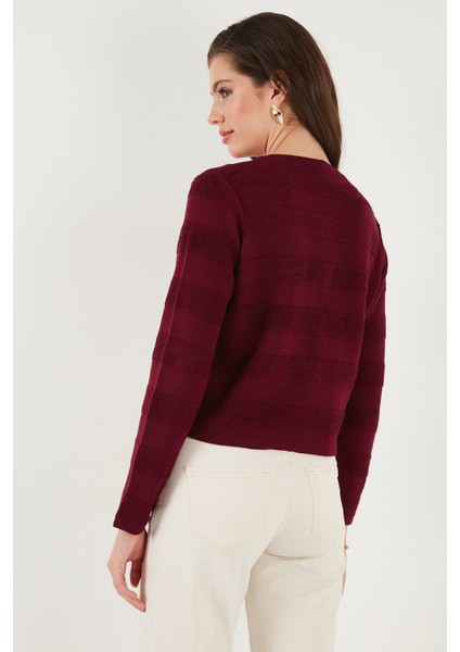 Premium Regular Fit Bisiklet Yaka Düğmeli Dokulu Triko Hırka Bayan Hırka 680HI00337