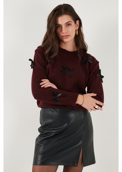 Premium Regular Fit Bisiklet Yaka Fiyonk Detaylı Triko Kazak Bayan Kazak 680KZ00155 fırsatları