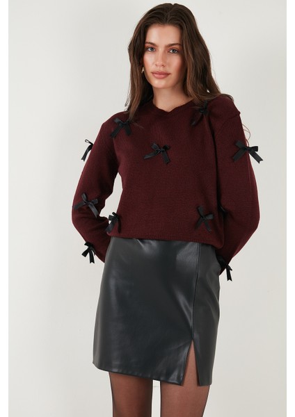 Premium Regular Fit Bisiklet Yaka Fiyonk Detaylı Triko Kazak Bayan Kazak 680KZ00155 indirimleri