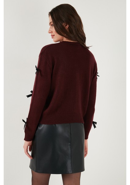 Premium Regular Fit Bisiklet Yaka Fiyonk Detaylı Triko Kazak Bayan Kazak 680KZ00155