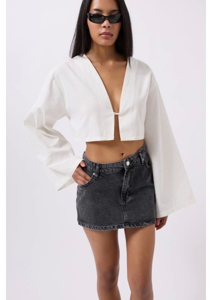 Asimetrik Bel Denim Mini Etek Modası modelleri