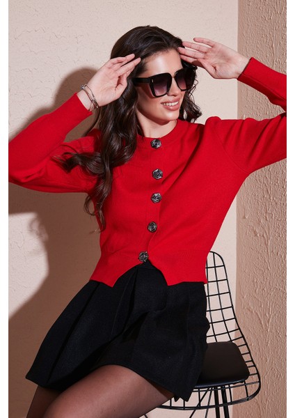 Premium Regular Fit Yuvarlak Yaka Crop Triko Hırka Bayan Hırka 680HI00110 modelleri