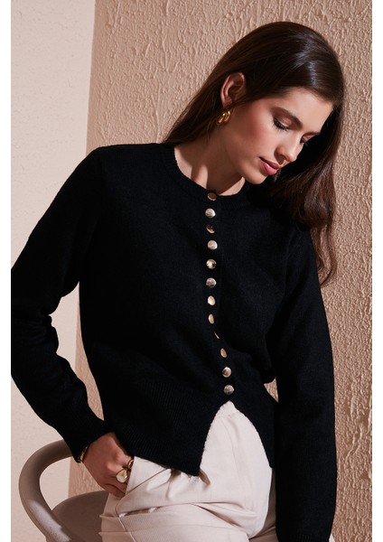 Premium Comfort Fit Yuvarlak Yaka Crop Triko Hırka Bayan Hırka 680HI00164