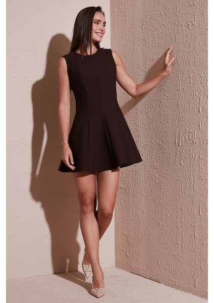 Regular Fit Bisiklet Yaka Volanlı Mini Boy Elbise Bayan Elbise 6525647