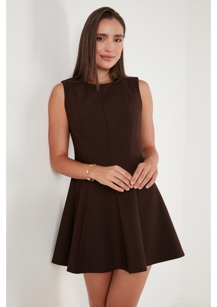 Regular Fit Bisiklet Yaka Volanlı Mini Boy Elbise Bayan Elbise 6525647 modelleri