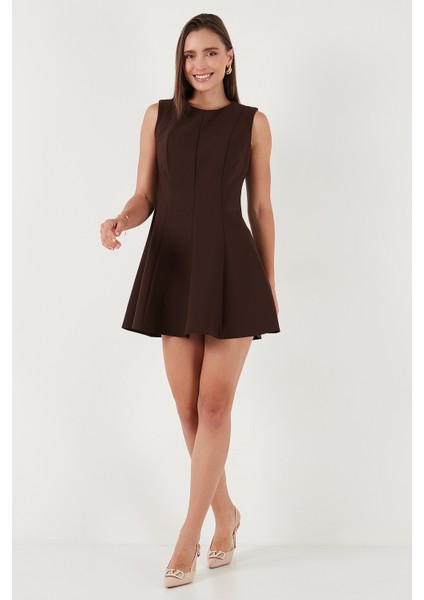 Regular Fit Bisiklet Yaka Volanlı Mini Boy Elbise Bayan Elbise 6525647