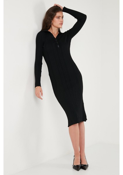 Premium Fitilli V Yaka Slim Fit Midi Boy Triko Elbise Bayan Elbise 680EL00282 fırsatları
