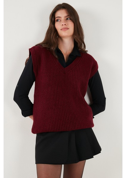 V Yaka Örme Triko Süveter Bayan Süveter 4616105Y fırsatları