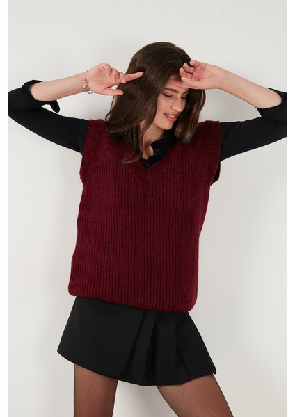 V Yaka Örme Triko Süveter Bayan Süveter 4616105Y indirimleri