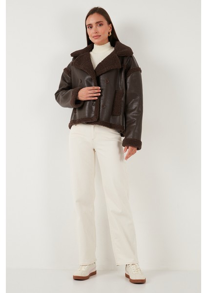 Oversize Kruvaze Yaka Peluş Detaylı Suni Deri Biker Ceket Mont Bayan Mont 6810247 fiyatları