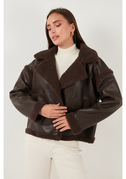 Oversize Kruvaze Yaka Peluş Detaylı Suni Deri Biker Ceket Mont Bayan Mont 6810247 fırsatları