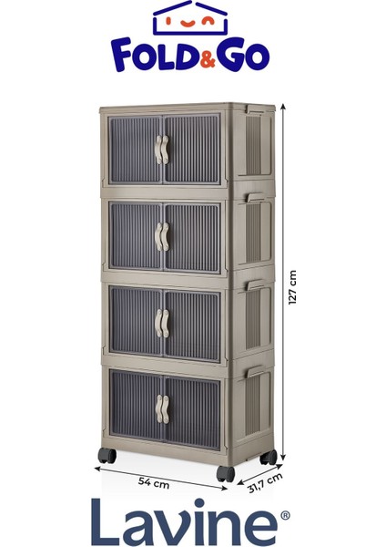 Lavine Fold&go 4'lü Portatif Organizer Tekerlekli Dolap Çok Amaçlı Kapaklı Katlanır ”Toprak” fiyatları
