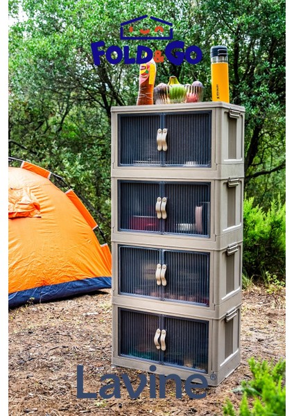 Lavine Fold&go 4'lü Portatif Organizer Tekerlekli Dolap Çok Amaçlı Kapaklı Katlanır ”Toprak” modelleri