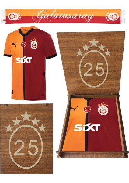 Orijinal 2024/2025 5 Yıldız Iç Saha Parçalı Forma Atkı ve Hediyelik Ahşap Kutulu