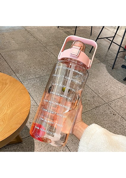 GYBL4503 2000ML Samanlı Büyük Kapasiti Açık Hava Spor Su Şişesi, Özlik: Pembe+3d Çıkartmalar Pink+3d Stickers (Yurt Dışından)