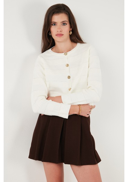 Premium Regular Fit Bisiklet Yaka Düğmeli Dokulu Triko Hırka Bayan Hırka 680HI00337 fırsatları