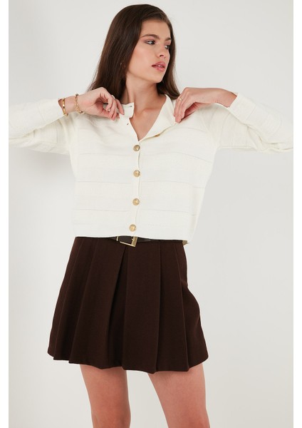 Premium Regular Fit Bisiklet Yaka Düğmeli Dokulu Triko Hırka Bayan Hırka 680HI00337