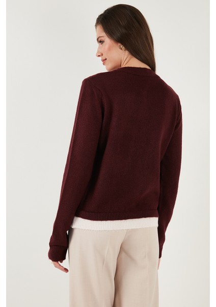 Premium Tül Çiçek Detaylı Regular Fit Bisiklet Yaka Düğmeli Triko Hırka Bayan Hırka 680HI002421