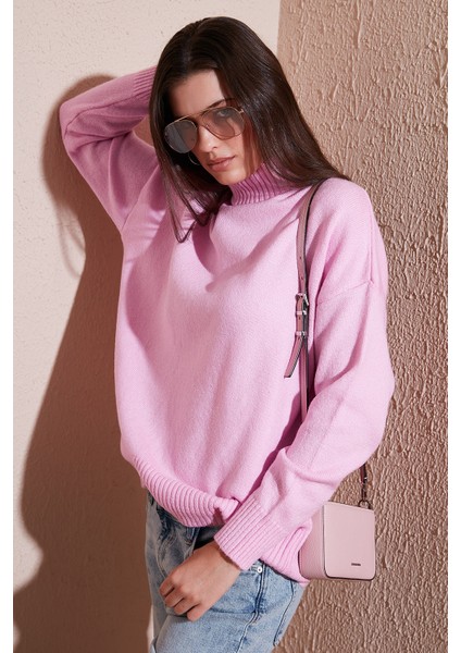 Premium Oversize Fit Balıkçı Yaka Yumuşak Dokulu Triko Kazak Bayan Kazak 680KZ00469