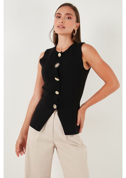 Premium Regular Fit Bisiklet Yaka Düğme Detaylı Yelek Bayan Yelek 680YE00043