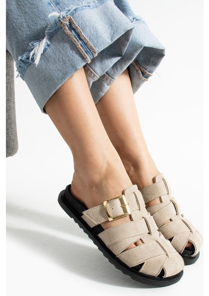 Julia Kadın Bej Tokalı Detaylı Terlik Sandalet fiyatları