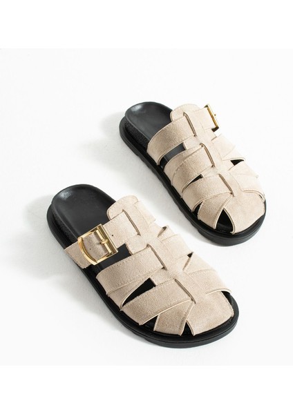 Julia Kadın Bej Tokalı Detaylı Terlik Sandalet modelleri