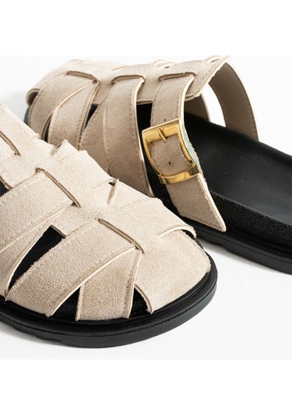 Julia Kadın Bej Tokalı Detaylı Terlik Sandalet indirimleri