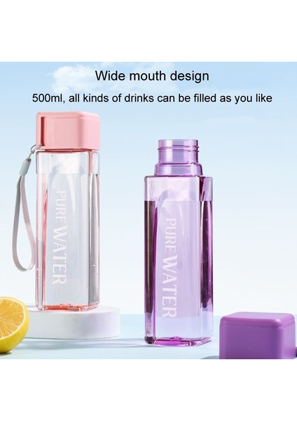 Basit Kare Kupa Taşınabilir Sızdırılabilir Sızdırmaz Plastik Fincan Spor Kamp Şişesi 500ML (Yurt Dışından) fırsatları