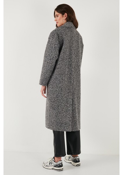 Oversize Fit Mono Yaka Düğmeli Buklet Uzun Kaşe Kaban Bayan Kaban 6810236