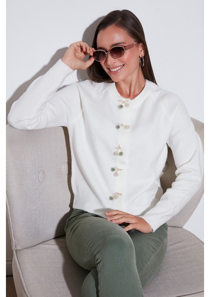 Premium Regular Fit Bisiklet Yaka Fiyonk Detaylı Hırka Bayan Hırka 6802939