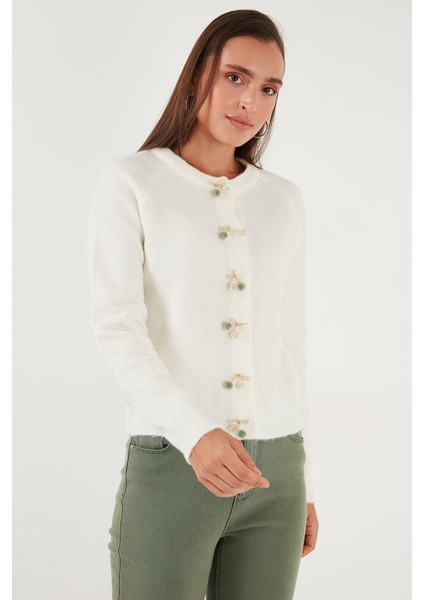 Premium Regular Fit Bisiklet Yaka Fiyonk Detaylı Hırka Bayan Hırka 6802939