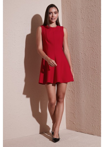 Regular Fit Bisiklet Yaka Volanlı Mini Boy Elbise Bayan Elbise 6525647 fiyatları