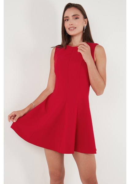 Regular Fit Bisiklet Yaka Volanlı Mini Boy Elbise Bayan Elbise 6525647 modelleri