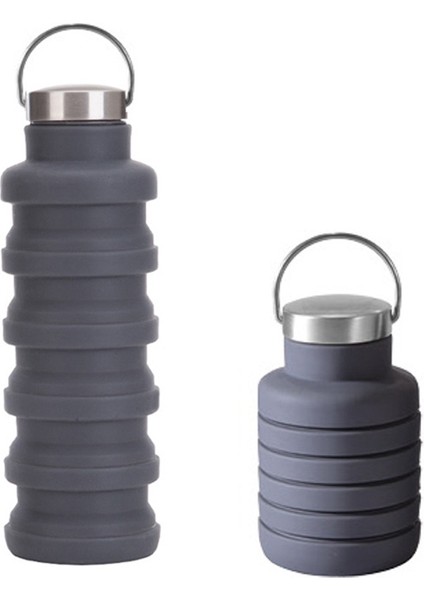 500ML Açık Hava Spor Silikon Teskopik Fincan Taşınabilir Katlanabilir Seyahat Su Su Isıtıcısı Gray Handle Lid (Yurt Dışından)