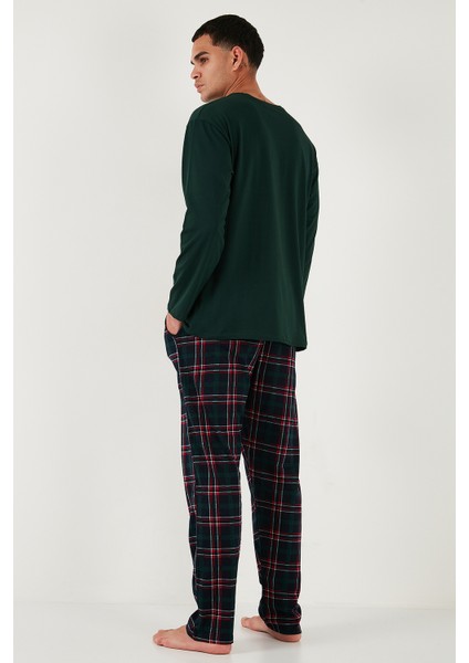Ekoseli Pamuklu Regular Fit Yükske Bel Bisiklet Yaka Pijama Takımı Erkek Pijama Takımı 6574000