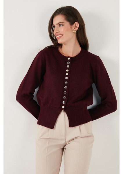 Premium Comfort Fit Yuvarlak Yaka Crop Triko Hırka Bayan Hırka 680HI00164