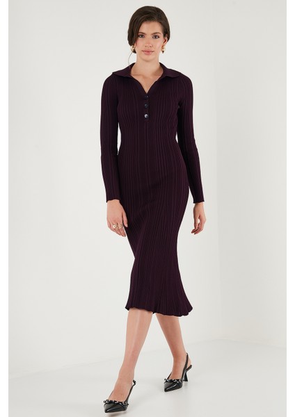 Premium Fitilli V Yaka Slim Fit Midi Boy Triko Elbise Bayan Elbise 680EL00282 fırsatları