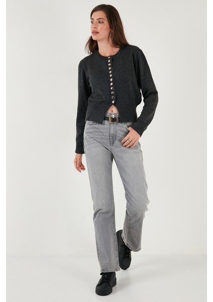 Premium Comfort Fit Yuvarlak Yaka Crop Triko Hırka Bayan Hırka 680HI00164 modelleri