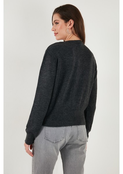 Premium Comfort Fit Yuvarlak Yaka Crop Triko Hırka Bayan Hırka 680HI00164